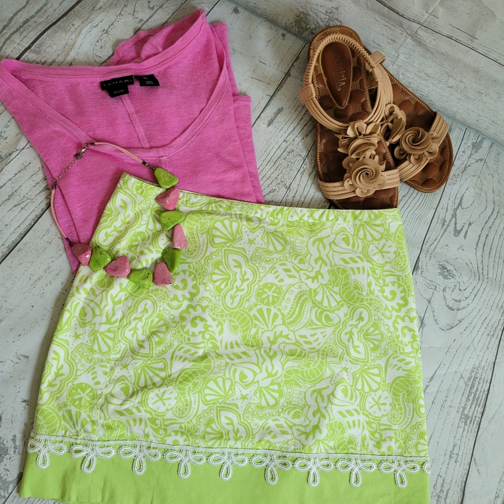 Vineyard Vines Lime Green and White Seashell Print Shirt